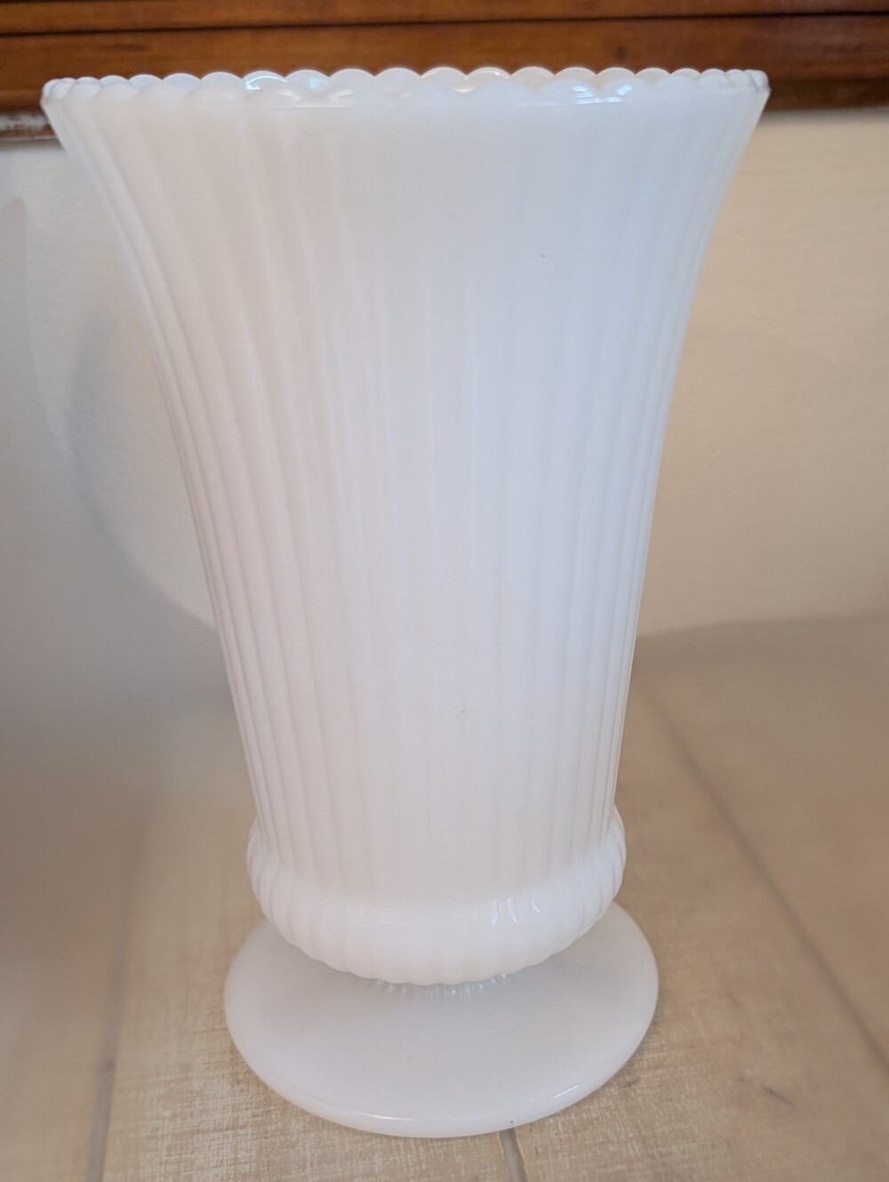 Vintage Mid Century EO Brody Ribbed Milk Glass Vase